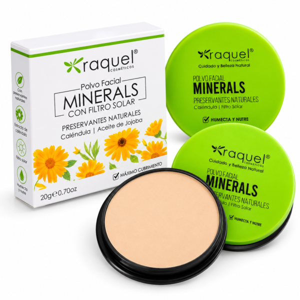 Polvo Facial Minerals Raquel con Caléndula y Filtro Solar 20 g