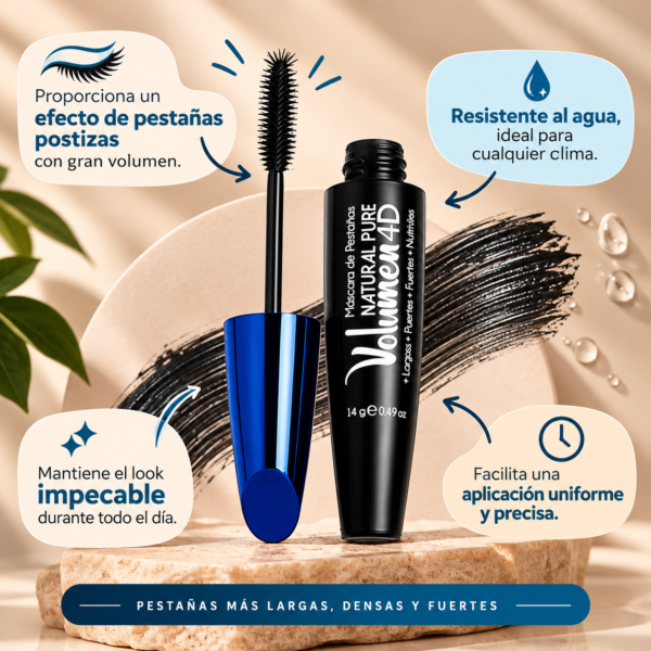 Pestañina Natural Pure Volumen 4D Raquel 14 ml | A Prueba de Agua
