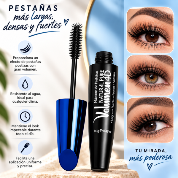 Pestañina Natural Pure Volumen 4D Raquel 14 ml | A Prueba de Agua