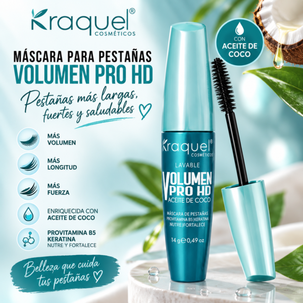 Pestañina Volumen Pro HD Raquel 14 g | Aceite de Coco y Keratina