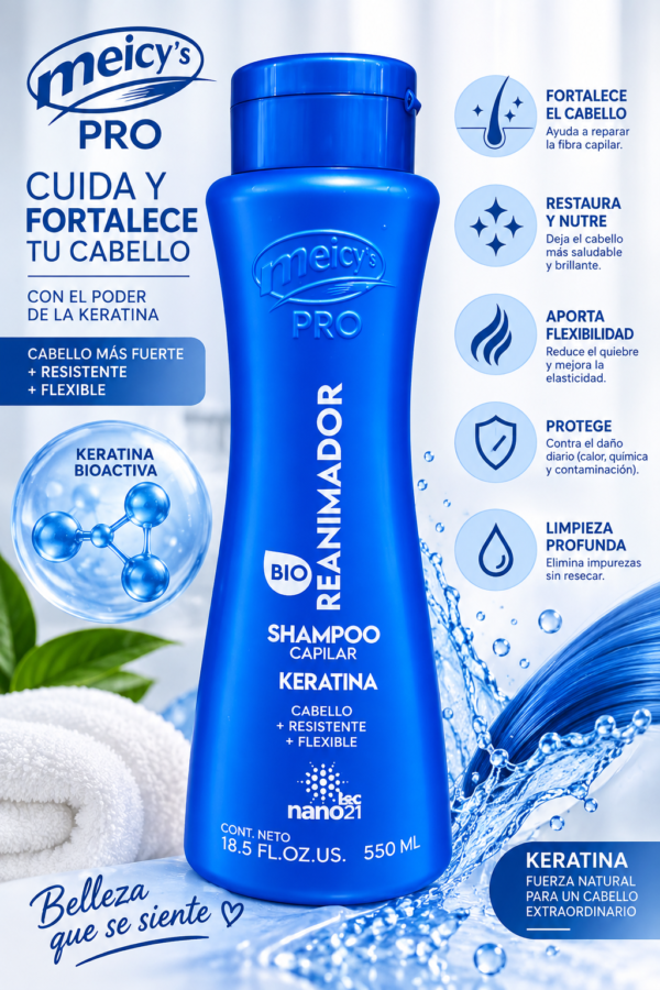 ChatGPT Image 16 sept 2026, 05_09_11 p.m. Champú Capilar Meicy’s Pro Reanimador Keratina 550 ml | Cabello Resistente y Flexible