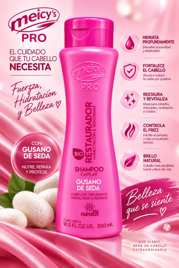 Champú Restaurador Meicy’s Pro Gusano de Seda 550 ml | Hidratación y Sedosidad